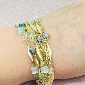 Loft Multi strand Matte Gold Tone and Natural Stone Bracelet Feminine 7"